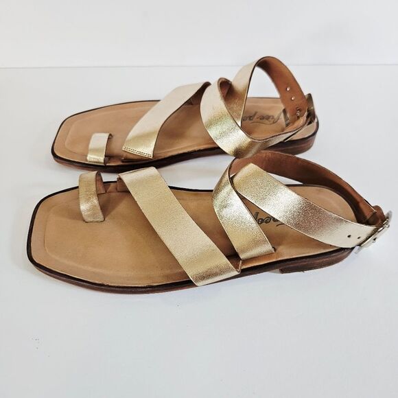 NWOB Free People Collection Romeo Square Toe Leather Wrap Sandal in Platino 36 - Picture 11 of 16
